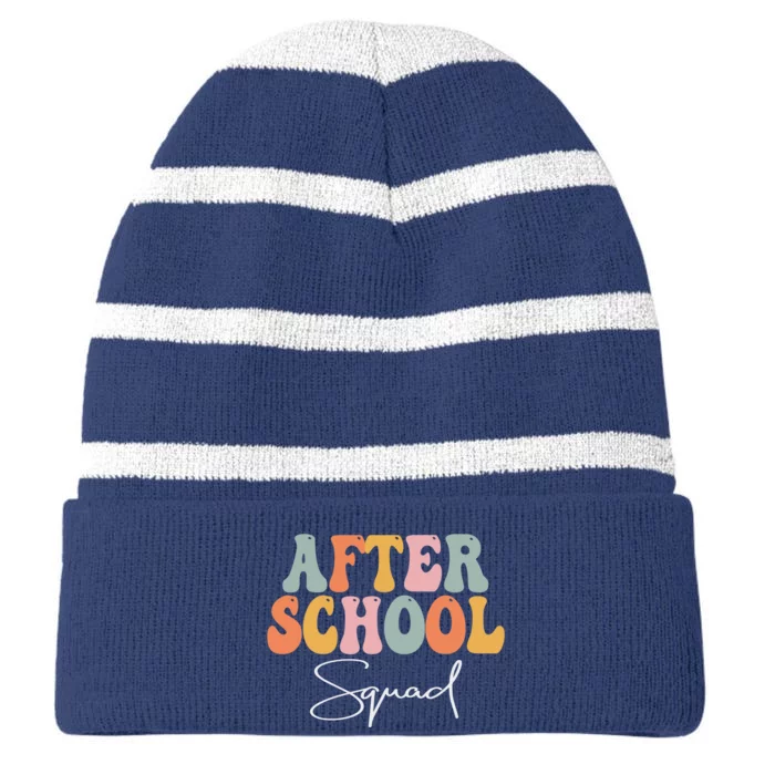 After School Squad Retro Groovy Vintage First Day Of School Striped Beanie with Solid Band