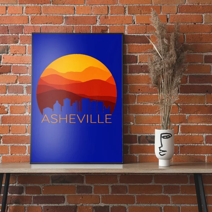 Asheville Sunset Silhouette Art Blue Ridge Mountains NC Gift Poster