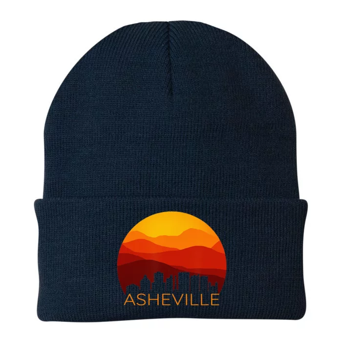 Asheville Sunset Silhouette Art Blue Ridge Mountains NC Gift Knit Cap Winter Beanie