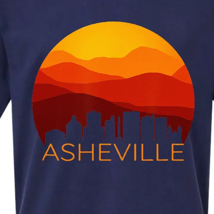 Asheville Sunset Silhouette Art Blue Ridge Mountains NC Gift Sueded Cloud Jersey T-Shirt