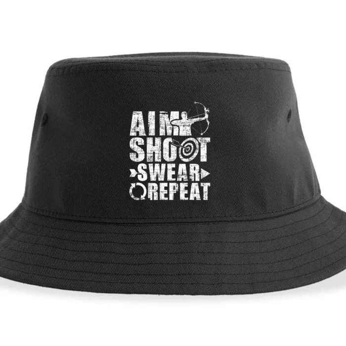 Aim Shoot Swear Repeat Bow Arrow Archery Archer Bowhunter Sustainable Bucket Hat