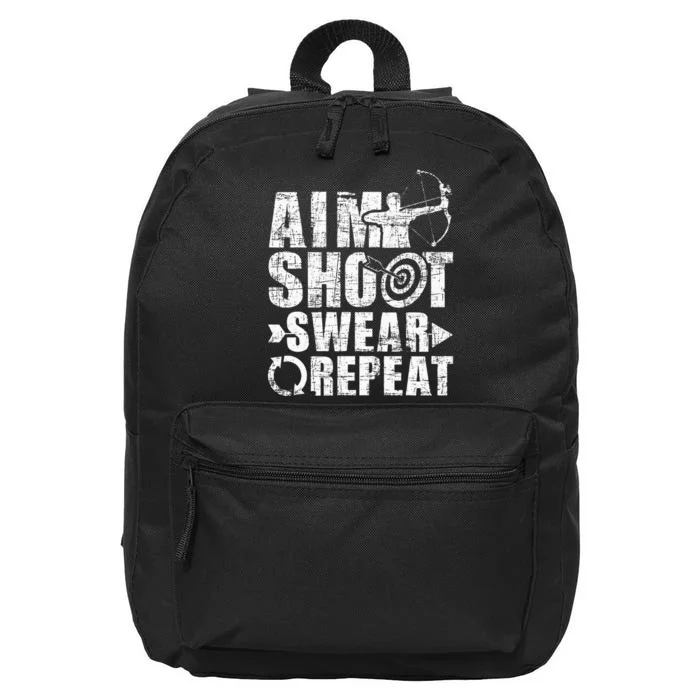 Aim Shoot Swear Repeat Bow Arrow Archery Archer Bowhunter 16 in Basic Backpack