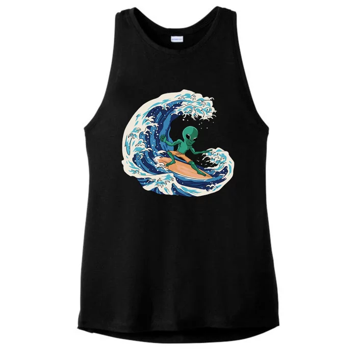 Alien Surfing Summer Surfer Ladies Tri-Blend Wicking Tank