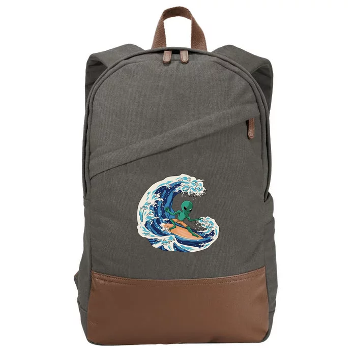 Alien Surfing Summer Surfer Cotton Canvas Backpack