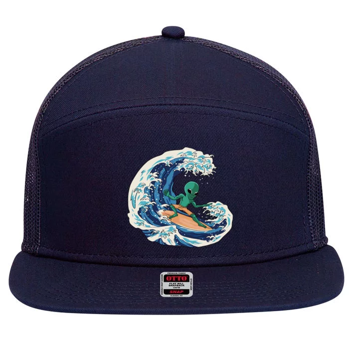 Alien Surfing Summer Surfer 7 Panel Mesh Trucker Snapback Hat