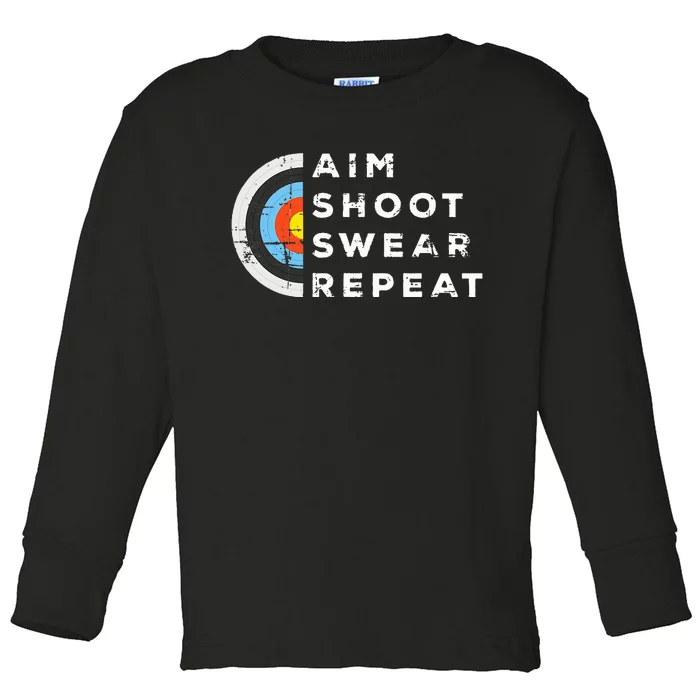 Aim Shoot Swear Repeat Archery Costume Archer Gift Archery Toddler Long Sleeve Shirt