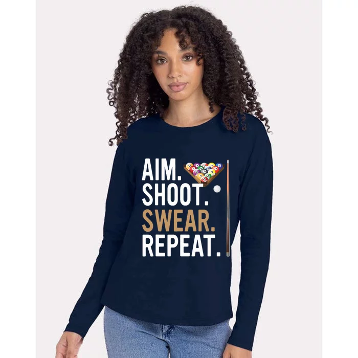 Aim Shoot Swear Repeat - Pool Billiard Womens Cotton Relaxed Long Sleeve T-Shirt