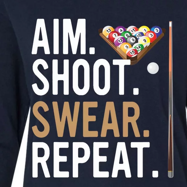 Aim Shoot Swear Repeat - Pool Billiard Womens Cotton Relaxed Long Sleeve T-Shirt