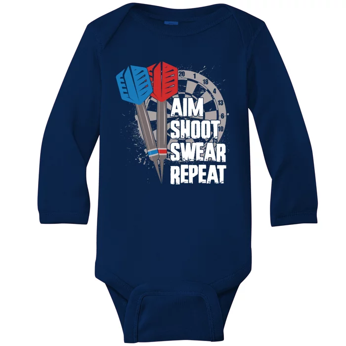 Aim Shoot Swear Repeat Dart Game Baby Long Sleeve Bodysuit