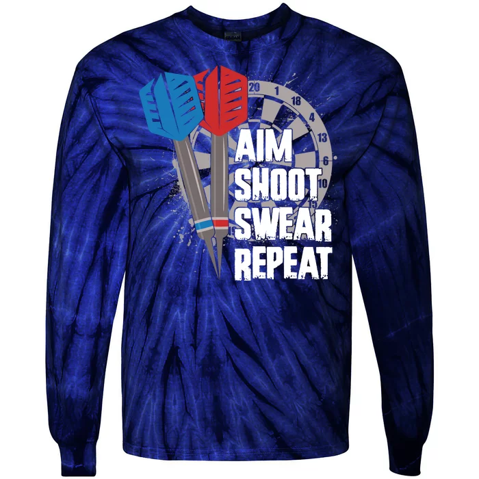 Aim Shoot Swear Repeat Dart Game Tie-Dye Long Sleeve Shirt