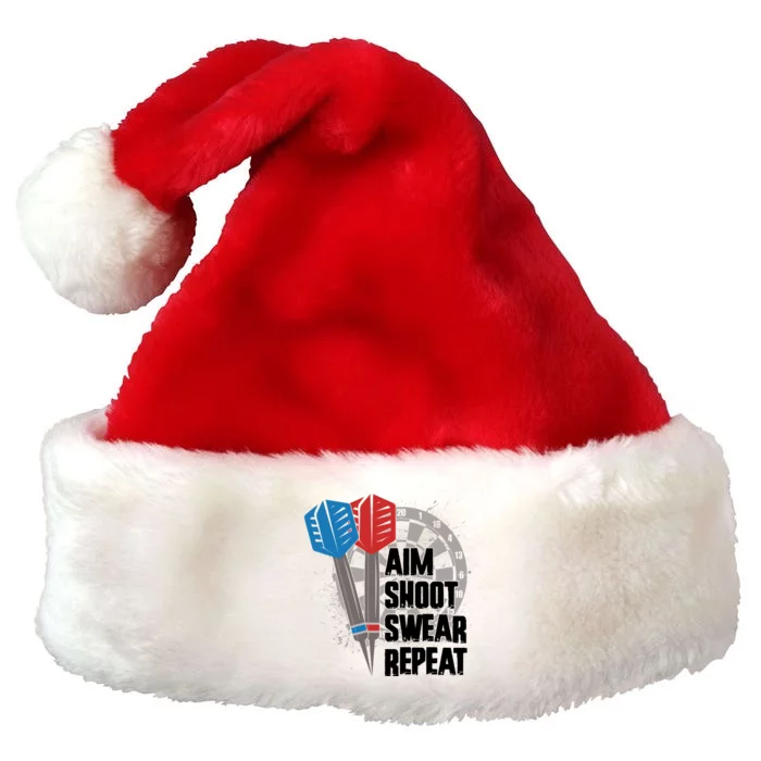 Aim Shoot Swear Repeat Dart Game Premium Christmas Santa Hat