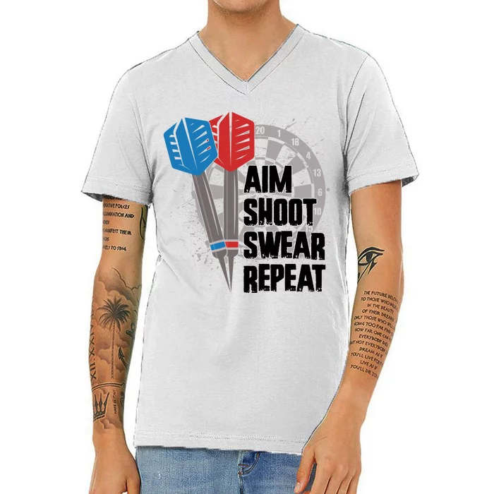 Aim Shoot Swear Repeat Dart Game V-Neck T-Shirt