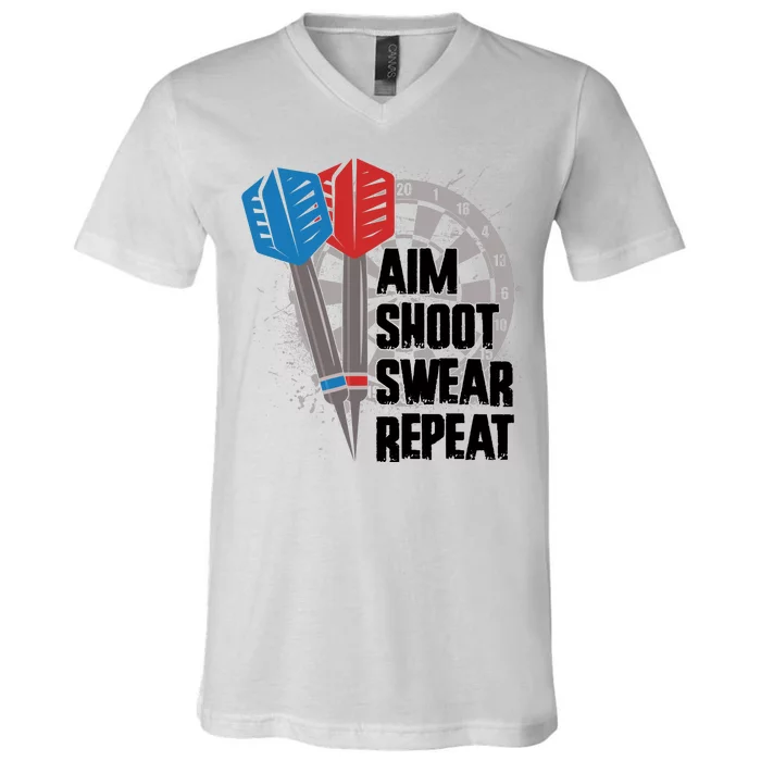 Aim Shoot Swear Repeat Dart Game V-Neck T-Shirt