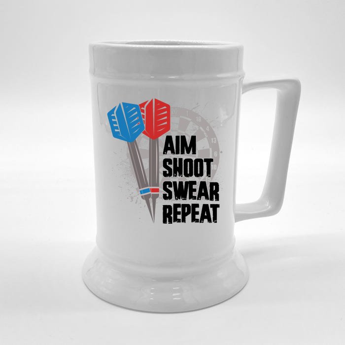 Aim Shoot Swear Repeat Dart Game Front & Back Beer Stein