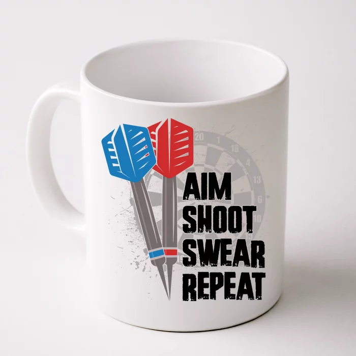 Aim Shoot Swear Repeat Dart Game Front & Back Coffee Mug