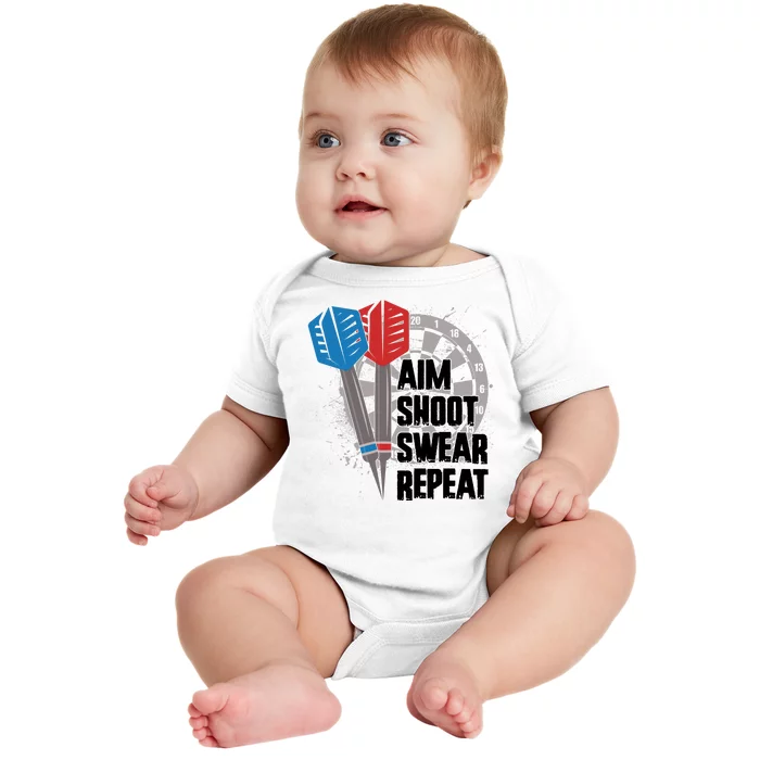 Aim Shoot Swear Repeat Dart Game Baby Bodysuit