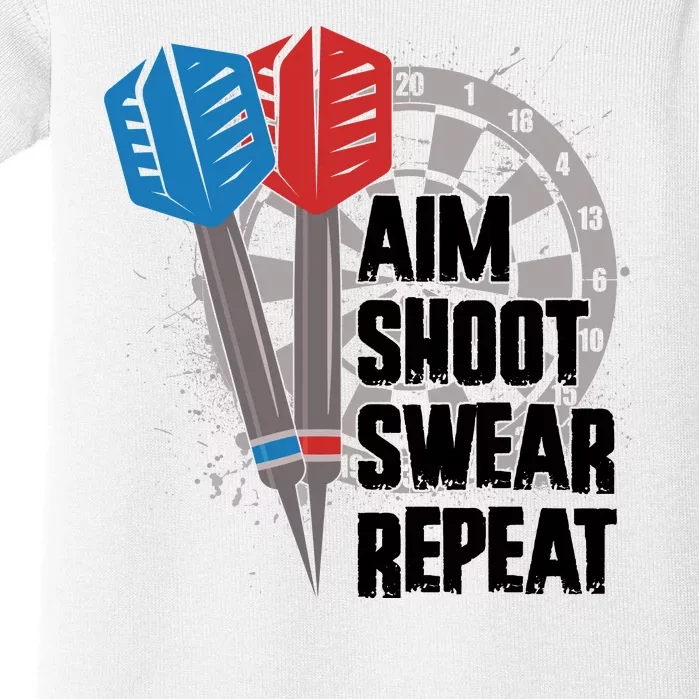 Aim Shoot Swear Repeat Dart Game Baby Bodysuit