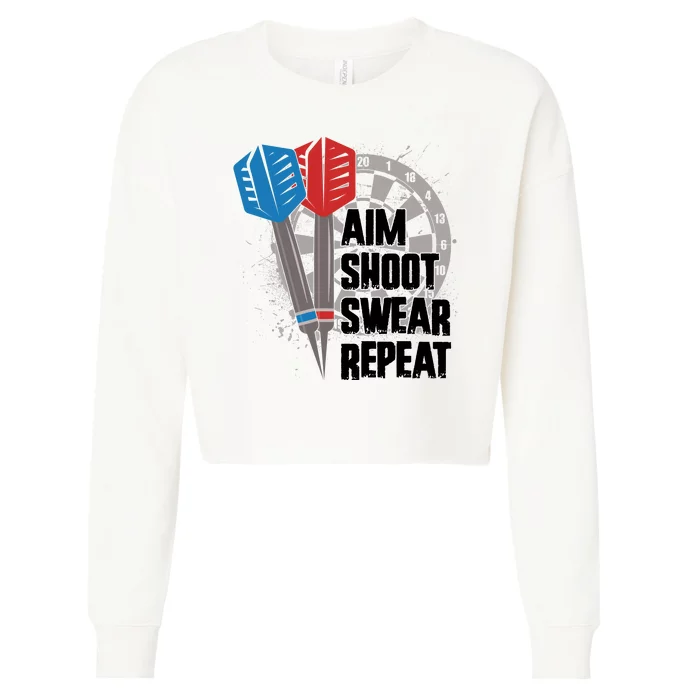 Aim Shoot Swear Repeat Dart Game Cropped Pullover Crew