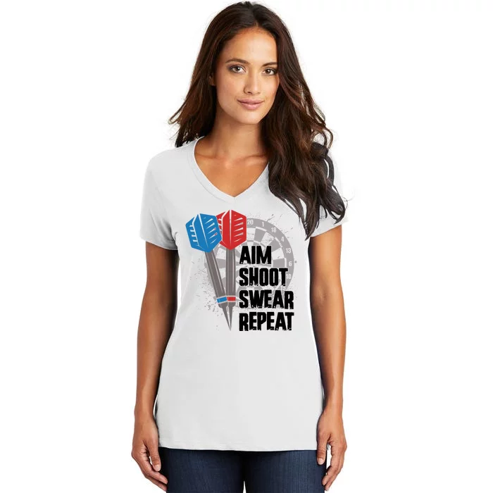 Aim Shoot Swear Repeat Dart Game Women's V-Neck T-Shirt