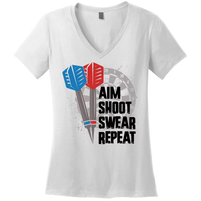 Aim Shoot Swear Repeat Dart Game Women's V-Neck T-Shirt