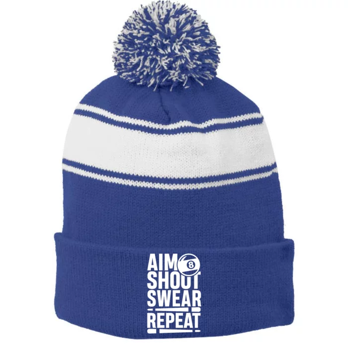 Aim Shoot Swear Repeat 8 Pool Billiard Sport Game Gift Stripe Pom Pom Beanie