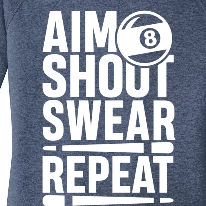 Aim Shoot Swear Repeat 8 Pool Billiard Sport Game Gift Women's Perfect Tri Tunic Long Sleeve Shirt