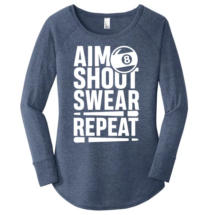 Aim Shoot Swear Repeat 8 Pool Billiard Sport Game Gift Women's Perfect Tri Tunic Long Sleeve Shirt