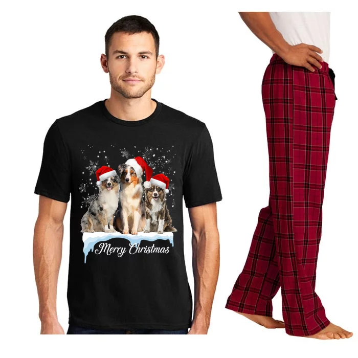 Australian Shepherd Santa Hat Funny Christmas Aussie Mom Gift Pajama Set