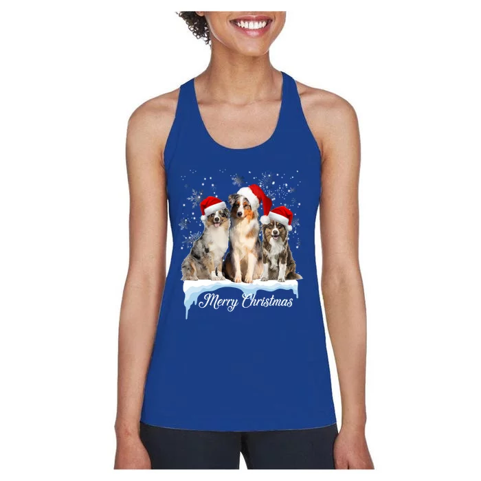 Australian Shepherd Santa Hat Funny Christmas Aussie Mom Gift Women's Racerback Tank