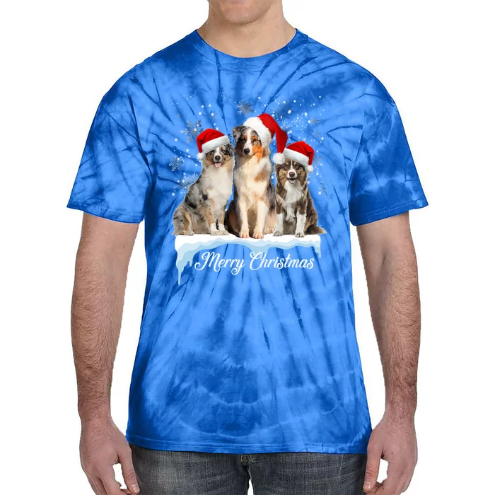 Australian Shepherd Santa Hat Funny Christmas Aussie Mom Gift Tie-Dye T-Shirt