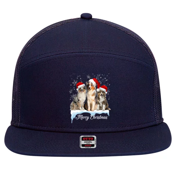 Australian Shepherd Santa Hat Funny Christmas Aussie Mom Gift 7 Panel Mesh Trucker Snapback Hat