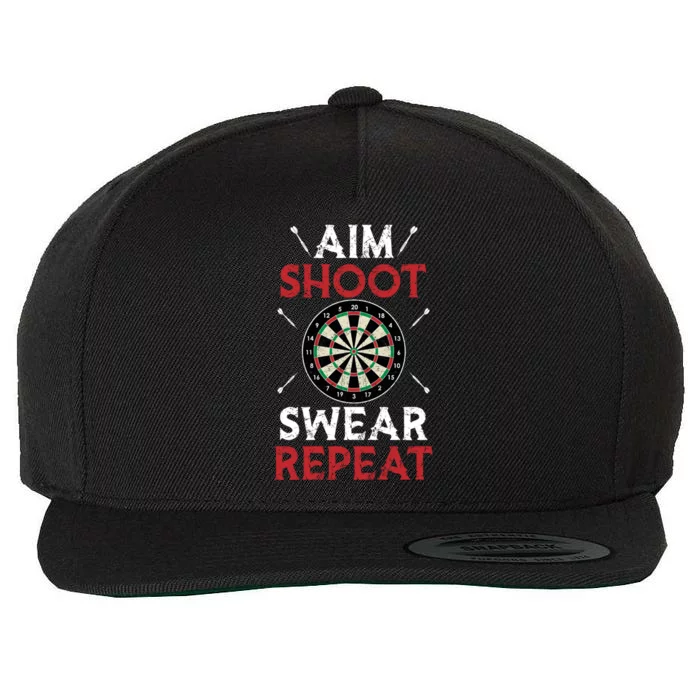 Aim Shoot Swear Repeat Bullseye Dartboard Team Funny Dart Cool Gift Wool Snapback Cap