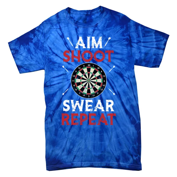 Aim Shoot Swear Repeat Bullseye Dartboard Team Funny Dart Cool Gift Tie-Dye T-Shirt