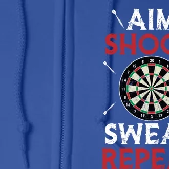 Aim Shoot Swear Repeat Bullseye Dartboard Team Funny Dart Cool Gift Full Zip Hoodie