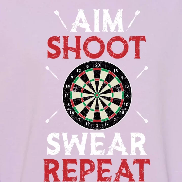 Aim Shoot Swear Repeat Bullseye Dartboard Team Funny Dart Cool Gift Garment-Dyed Sweatshirt