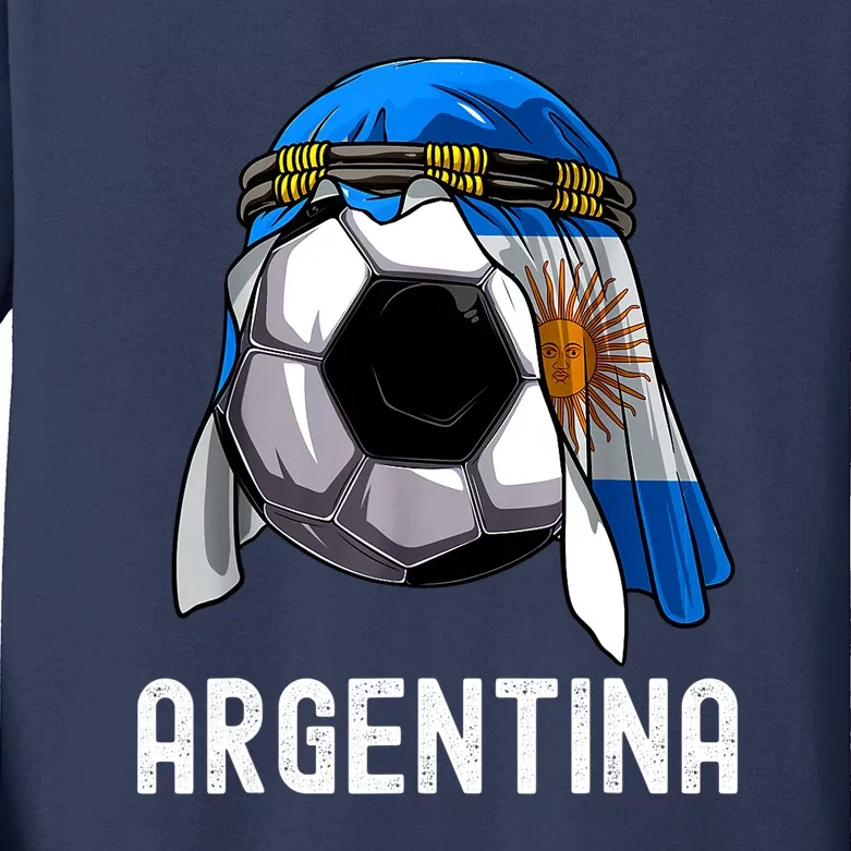 Argentina Soccer Support Team Jersey Argentinian Flag Kids Long Sleeve Shirt