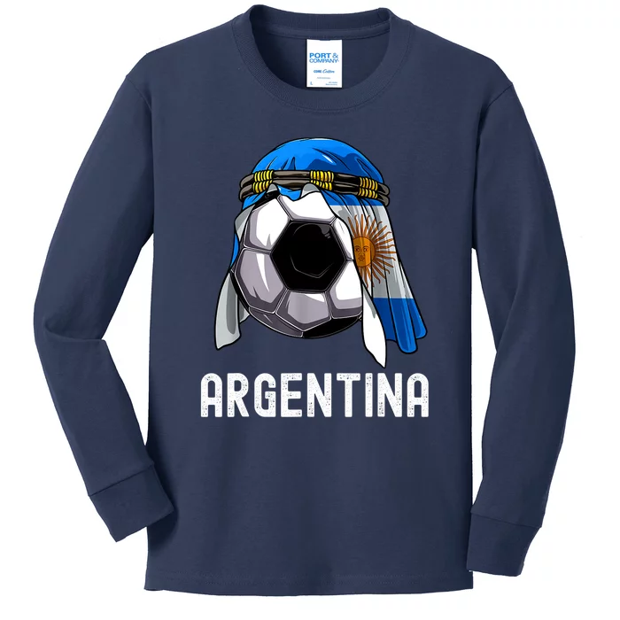 Argentina Soccer Support Team Jersey Argentinian Flag Kids Long Sleeve Shirt