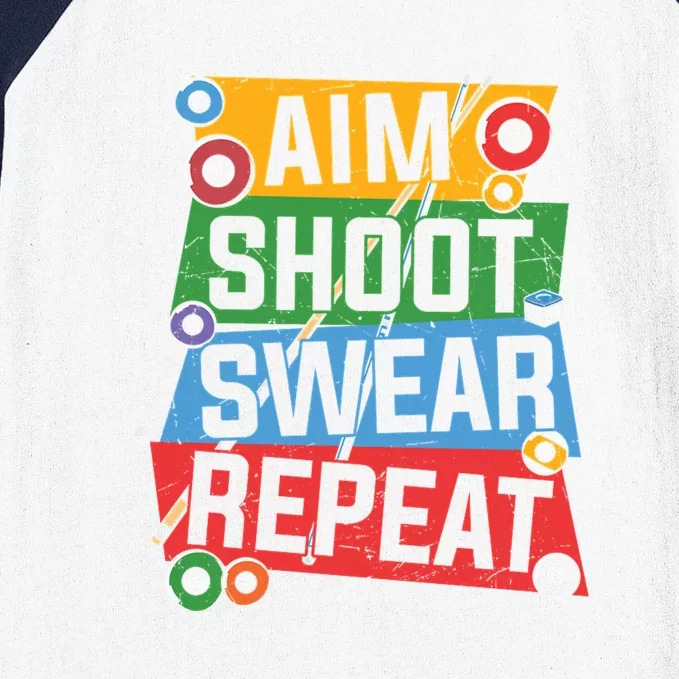 Aim Shoot Swear Repeat Billiards Dad Gift For Father’s Day Baseball Sleeve Shirt