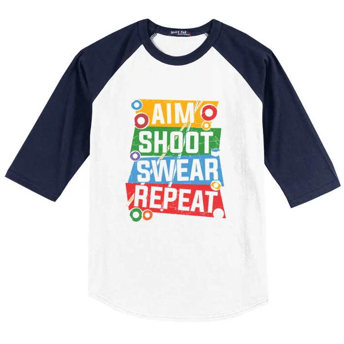 Aim Shoot Swear Repeat Billiards Dad Gift For Father’s Day Baseball Sleeve Shirt