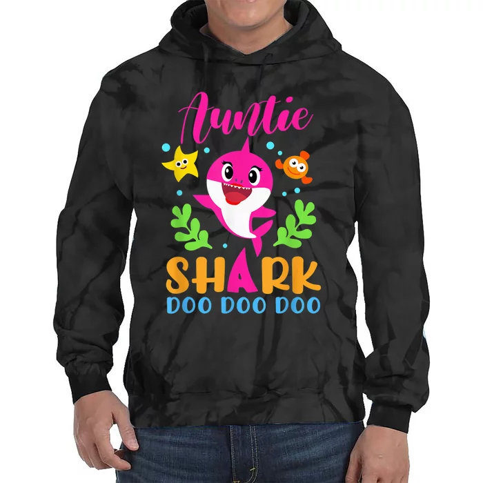 Auntie Shark Shirt Auntie Shark Lover Family Mother's Day Tie Dye Hoodie