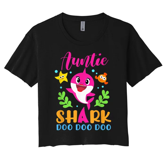 Auntie Shark Shirt Auntie Shark Lover Family Mother's Day Women's Crop Top Tee