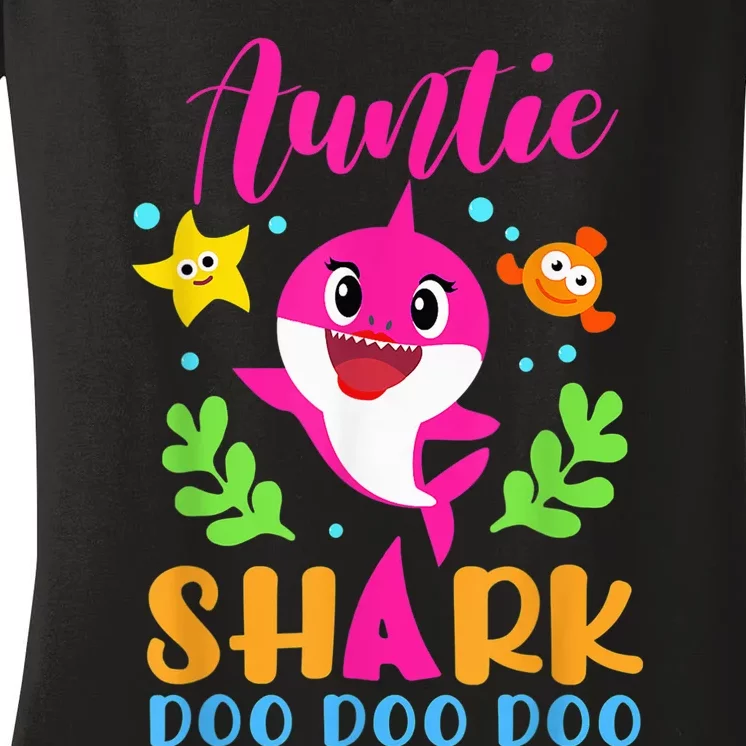 Auntie Shark Shirt Auntie Shark Lover Family Mother's Day Women's V-Neck T-Shirt