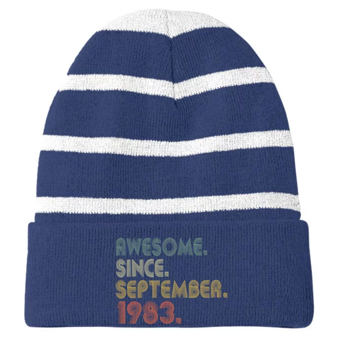 Awesome Since September 1983 40th Birthday Gifts 40 Year Old Striped Beanie with Solid Band