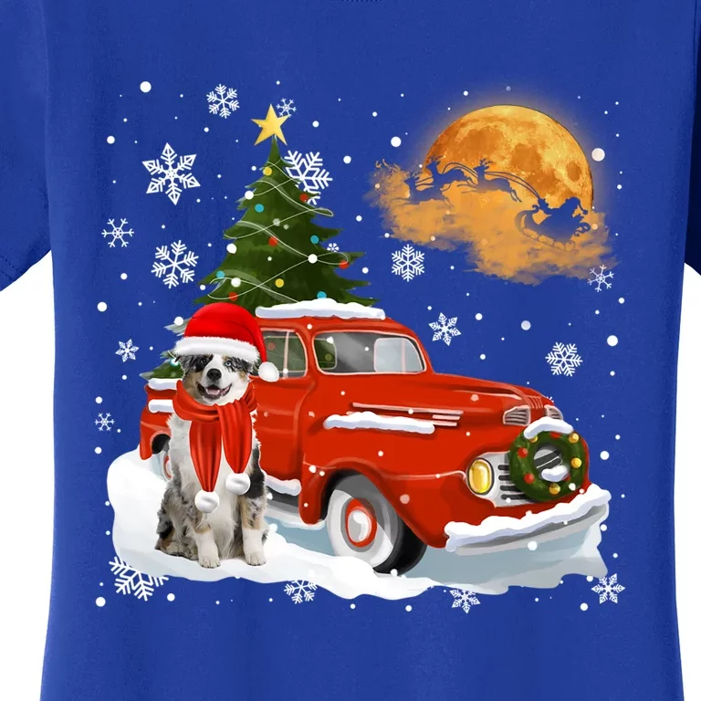 Australian Shepherd Snow Red Truck Pick Up Christmas Tree Cool Gift Women's T-Shirt