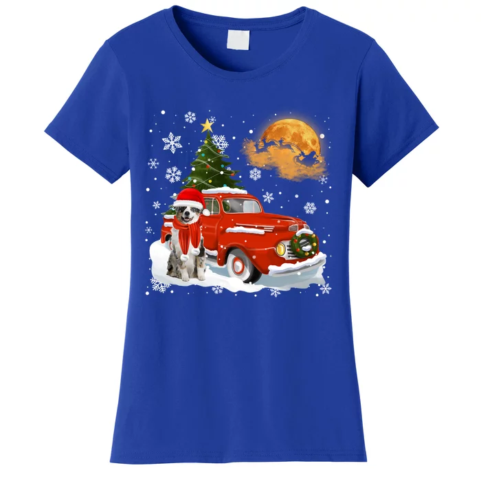 Australian Shepherd Snow Red Truck Pick Up Christmas Tree Cool Gift Women's T-Shirt