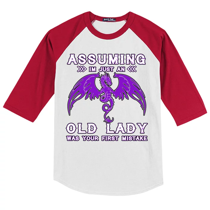 Assuming I'm Just An Old Lady Was Your First Mistake Kids Colorblock Raglan Jersey