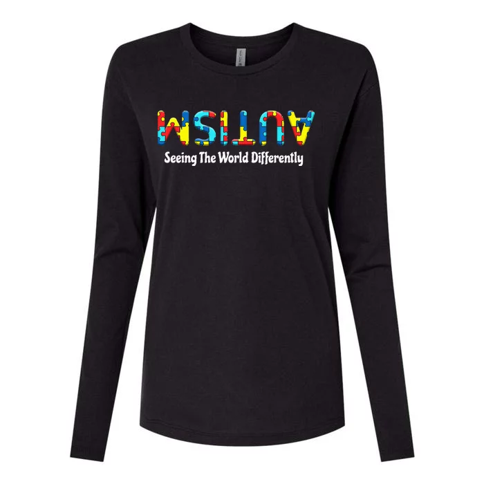 Autism Seeing The World Differently Upside Autism Awareness Womens Cotton Relaxed Long Sleeve T-Shirt