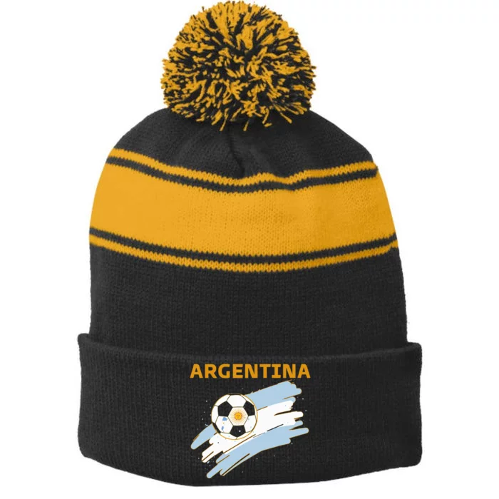 Argentina Soccer Toddler Ball Flag Stripe Pom Pom Beanie