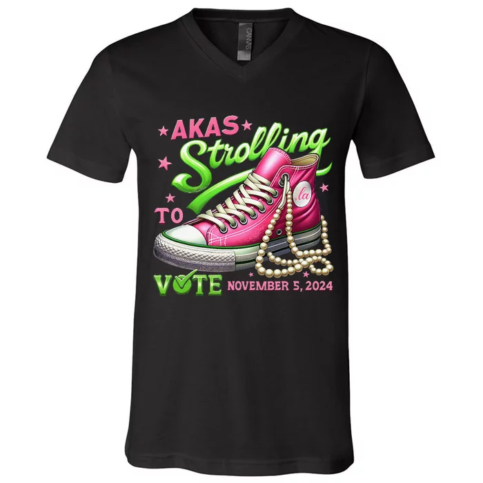 Akas Strolling To Vote November 5 2024 Kamala Harris Gift V-Neck T-Shirt