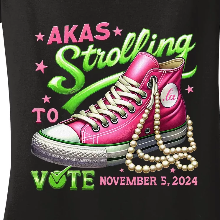 Akas Strolling To Vote November 5 2024 Kamala Harris Gift Women's V-Neck T-Shirt